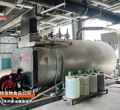 出口沙特2台WNS系列柴油4吨撬装蒸汽锅炉和2.1MW热水锅炉宠物食品行业项目