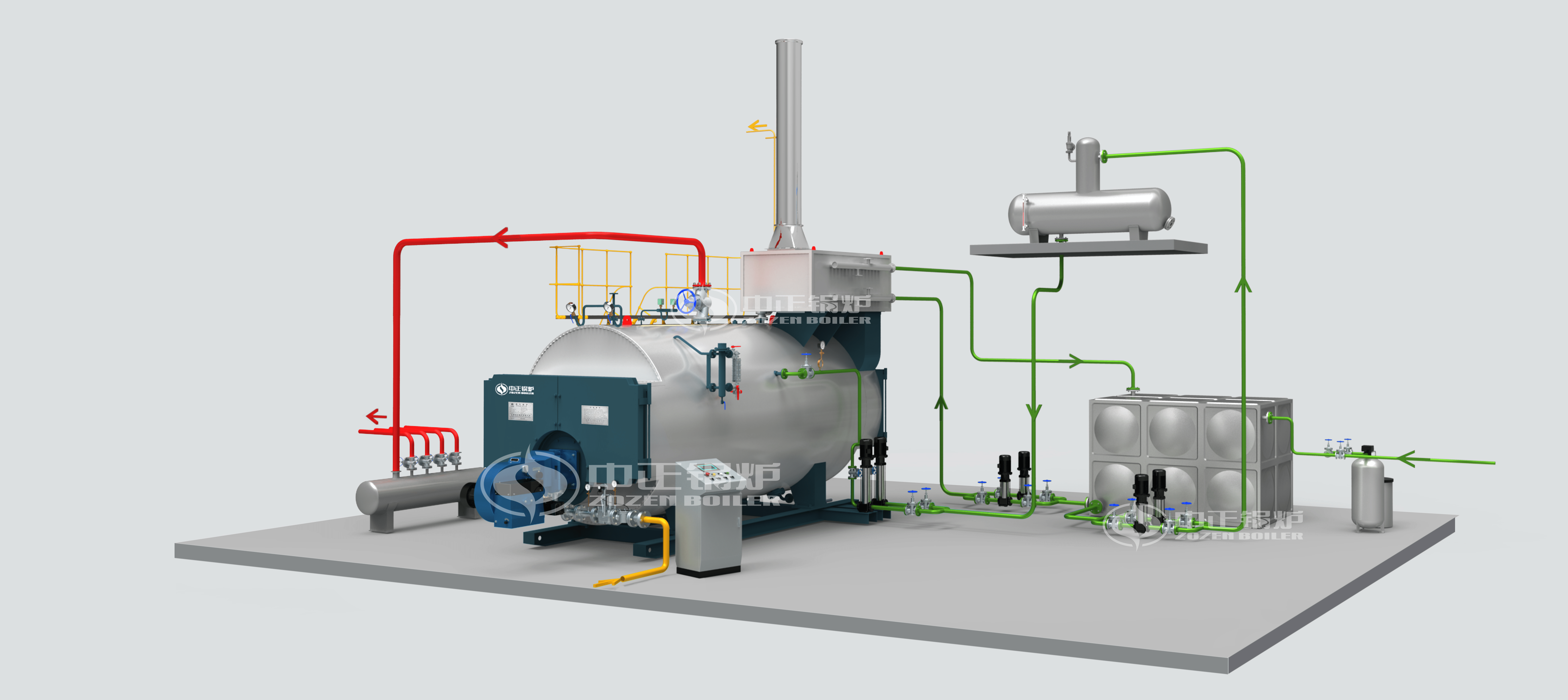WNS系列冷凝式火管蒸汽锅炉系统图