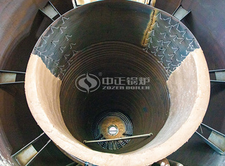 永乐高燃气导热油锅炉端口防火泥浇筑中