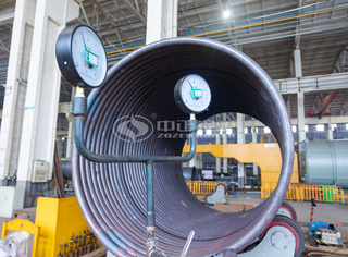 正在水压试验的永乐高燃油燃气导热油锅炉圆盘管