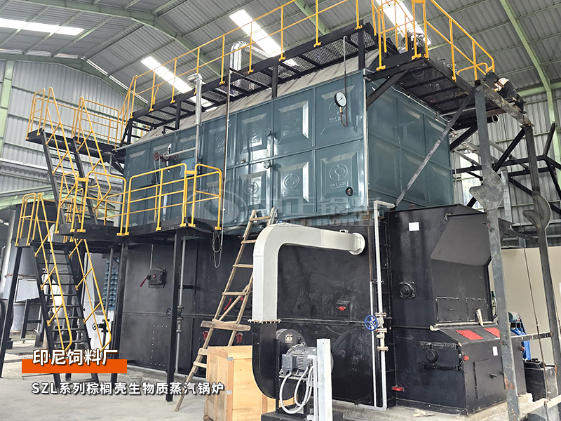 出口印尼：SZL系列10吨棕榈壳生物质蒸汽锅炉饲料行业项目