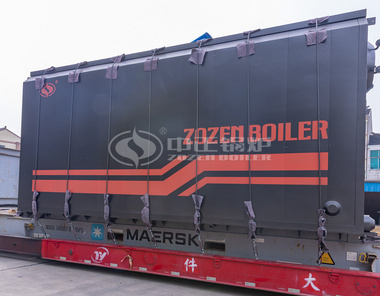 满载8吨蒸汽锅炉系统的运输车辆驶出中正锅炉制造基地